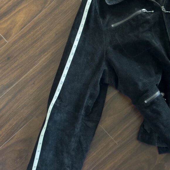 Vintage Retro BUM Equipment 2XL Black Genuine Suede Leather Jacket 90s Y2K Coat - Picture 8 of 15